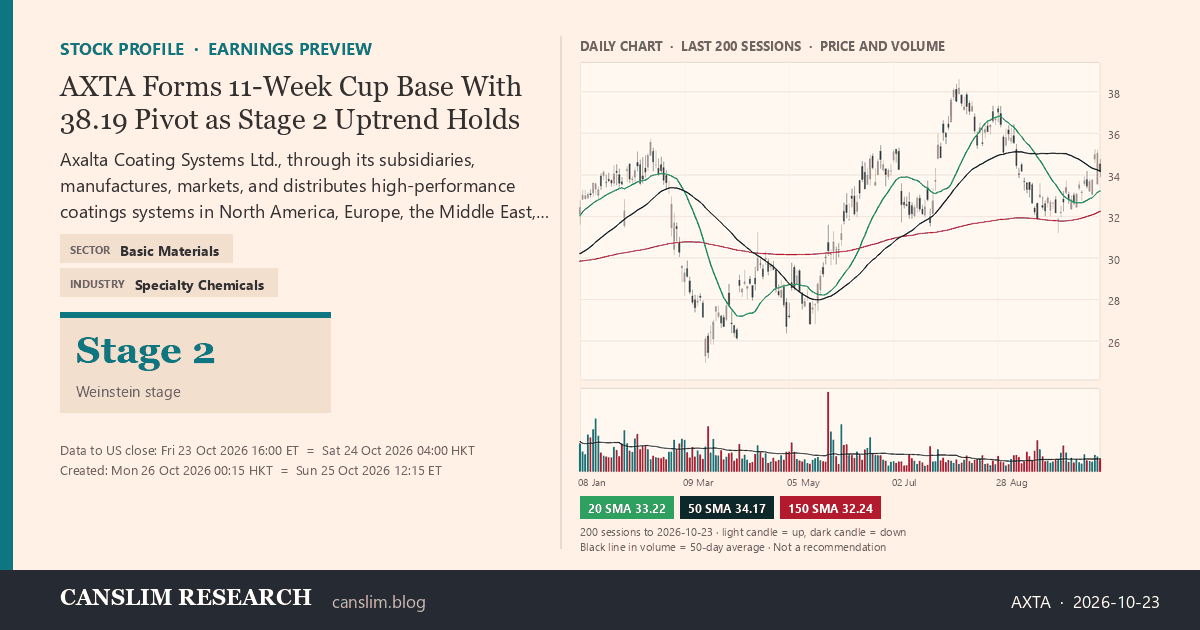 AXTA Forms 11-Week Cup Base with 38.19 Pivot as Stage 2 Uptrend Holds